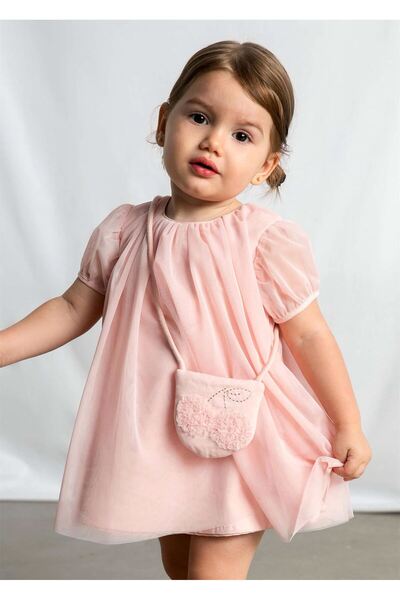 MAYORAL Baby Girl Tulle Dress with Bag Powder 1917