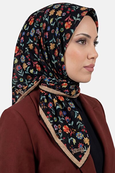 hadiora Women's Black Orange Floral Organic Cotton Soft Scarf