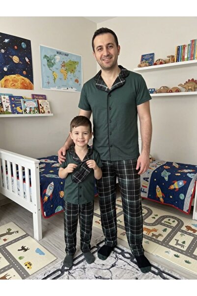 ALİŞ KİDS Otac-dete pamučna zelena karirana košulja kratkih rukava sa preklop...