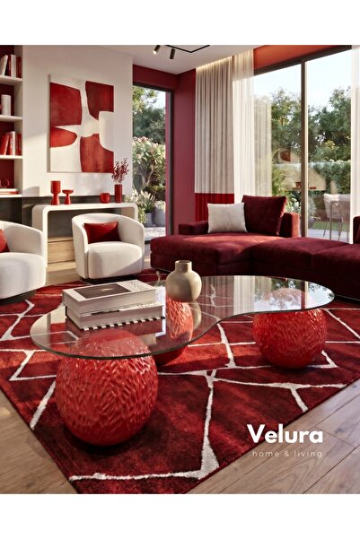 Velura Home & Living Küre Orta Sehpa - Dragon - Kırmızı - Şeffaf Fasulye