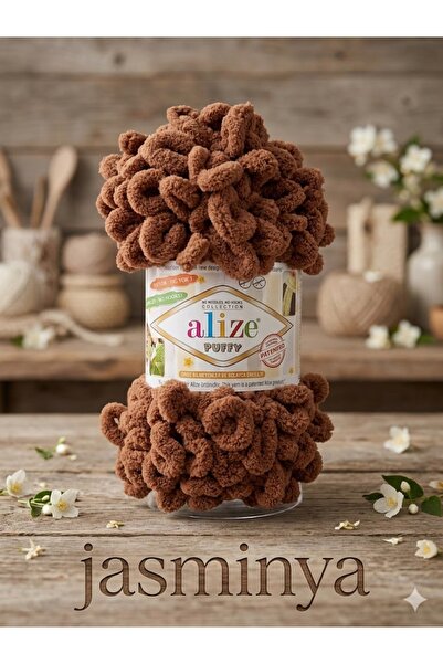Alize 5 Pieces of Puffy 222 Brown Hand Knitting Yarn for Blankets and Baby Kn...
