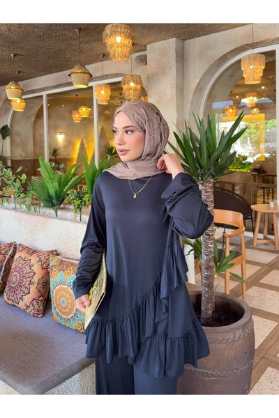 nurvina modest wear Σετ Καλοκαιρινό Παντελόνι με Βολάν από Βισκόζη Modal