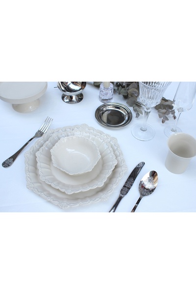 Vivense CORİNTH YEMEK TAKIMI, ÜÇLÜ SET, 1 KİŞİLİK, KREM