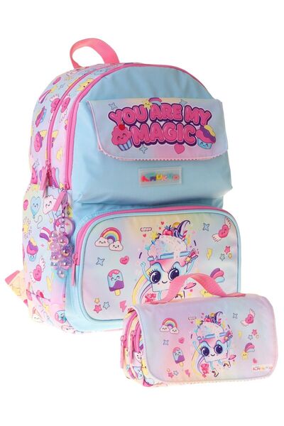 KAUKKO Set rucsac și geantă pentru creion pentru fete, roz magic, pentru școa...