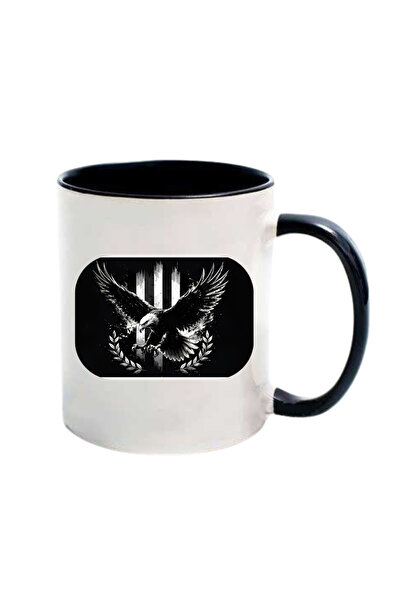 CERCİBAZAAR (Black-White) Eagle Themed Special Design Graphic Printed Mug – D...