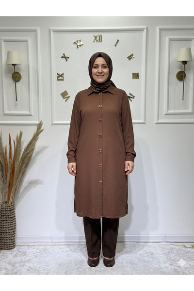 ModaMinar Women's Plus Size Thin Crepe Fabric Snap Fastener Long Shirt Collar...