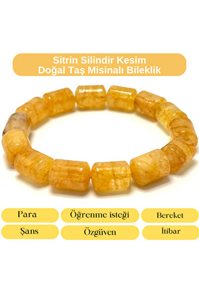 YILDIZ DOĞAL TAŞ Certified Citrine Cylinder Cut Natural Gemstone Bracelet