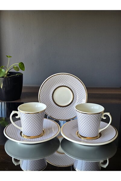FERMATO Coffee Set for 2 Persons 4 Items with Gilding Aura Lilac