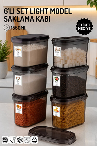 Nandy Home 1,55Lt. Etiketli Light Model 6'lı Set Saklama Kabı - 1,55Lt.