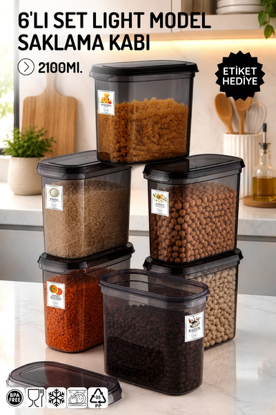 Nandy Home 2,1Lt. Etiketli Light Model 6'lı Set Saklama Kabı - 2,1Lt.