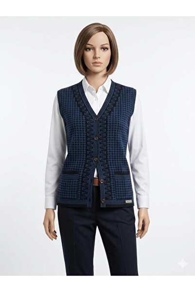 kahve lekesi Women's Classic Knitted Sweater Vest - V-Neck Buttoned Pocketed ...