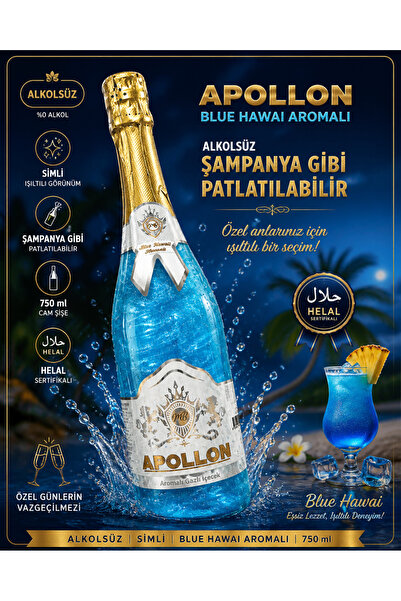 Bohhem Mb Apollon Simli Alkolsüz Şampanya Blue Hawaii Aromalı Içecek
