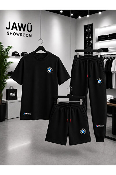 JAWÜ STYLE BASKILI Oversize Pamuklu T-shirt-Şort-Eşofman TAKIM (3Parça)