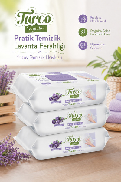 Baby Turco Doğadan Yüzey Temizlik Havlusu Lavanta 100'LÜ ( 3x100 300 yaprak )