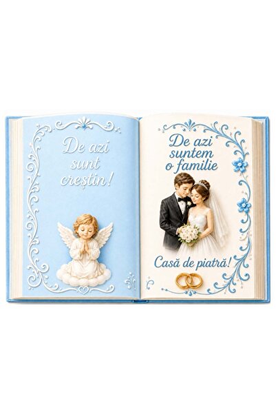 Decoratiuni Dulci Carte deschisa Botez baietel | De astazi suntem o familie - A4