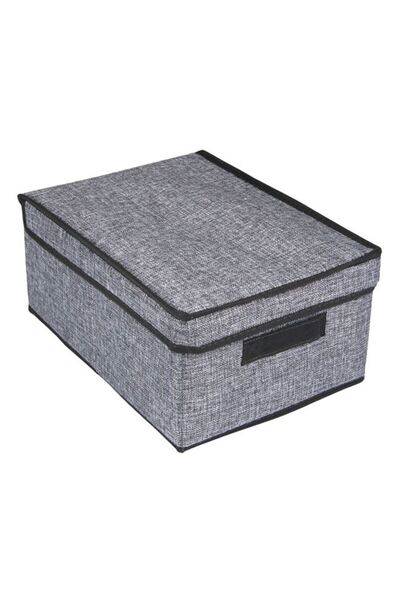 OEM Cutie gri depozitare cu capac, aspect iută, 25x35x16 cm, închidere cu scai