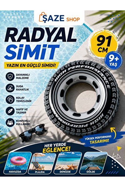 SAZE Radyal Simit 91 Cm Şişme Deniz ve Havuz Simidi –Çocuk ve Gençler İçin Ha...