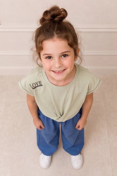 BABY SPORT Girl's Wide-Leg Pants and Knot-Detail T-Shirt Set