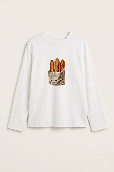 GIA - ART Tricou cu mânecă lungă pentru femei, cu imprimeu Bakery Baguette, a...