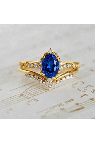 passion silver İkili Prenses Yüzük Pırlanta Modeli 14k Gold Kaplama Kadın