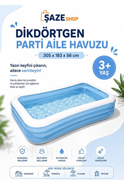 SAZE Dikdörtgen Parti Aile Havuzu 305x183x56 cm – Geniş Hacimli Şişme Bahçe H...
