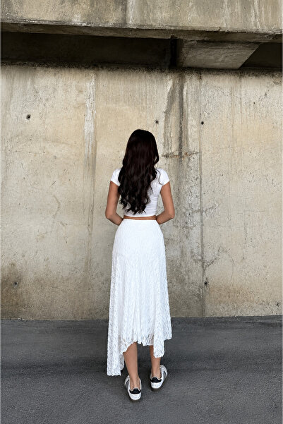 doruk collection Dantelli asimetrik astarlı etek