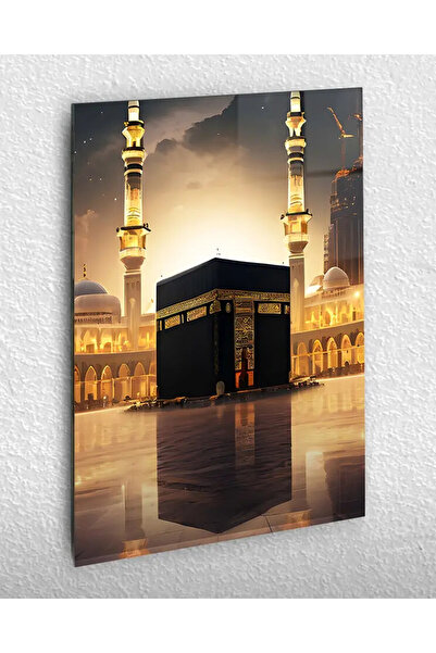 Ender Express Kabe ve Mescid-i Haram Gece Manzaralı Kırılmaz Temperli Cam Tablo