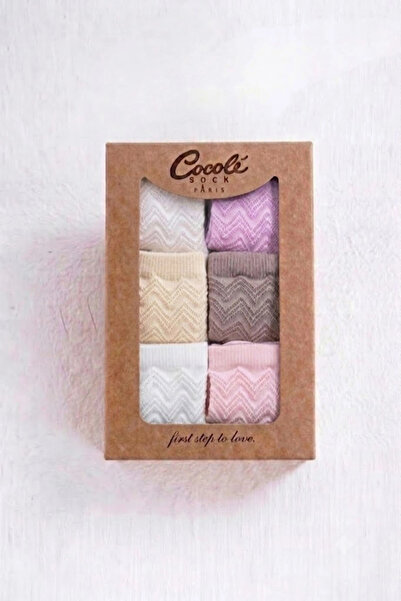 COCOLE SOCKS Kız Bebek Soket Çorabı Kraft Kutulu 6'lı Set Pamuklu 0-1 Yaş Zig...