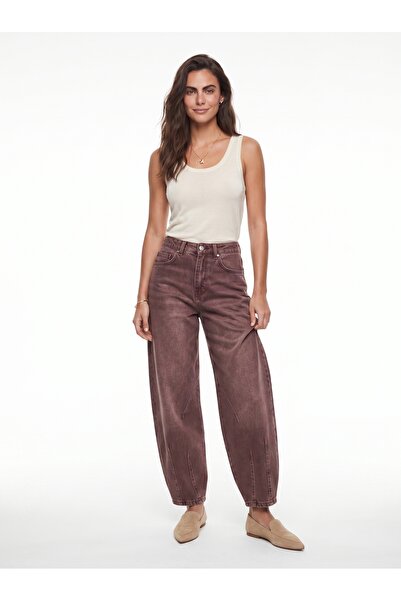 ONLOOX Plum Cotton Regular Waist Baggy Loose Fit Vintage Washed Denim Jeans w...