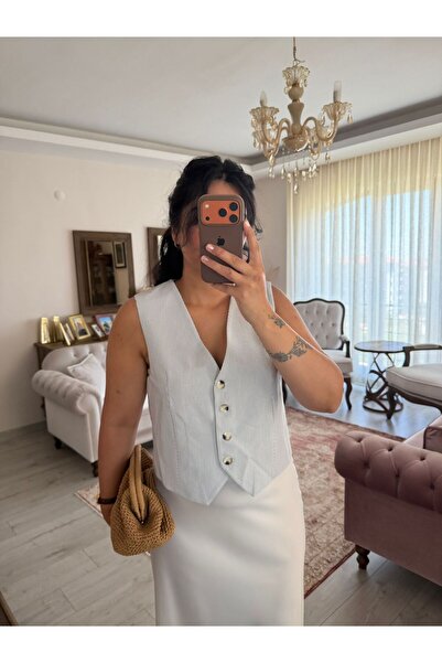 bussrabutik سترة قطنية مخططة بأزرار على الرقبة
