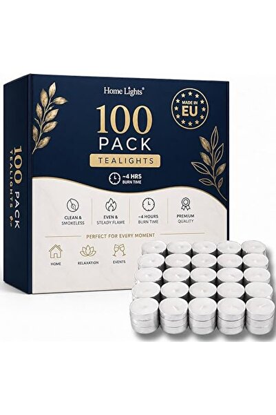 The Bros 100 Pack Tea Light Candles, 8 Hour Long Burning Smokeless Unscented ...