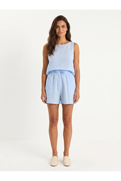 ONLOOX Baby Blue Cotton Muslin Thick Strap Shorts Set with Elastic Waist and ...