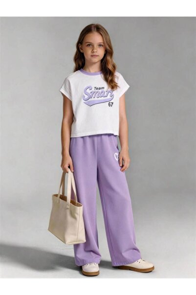 VESTIR BIEN Smart Printed White Lilac Children's Top and Bottom Set Cotton
