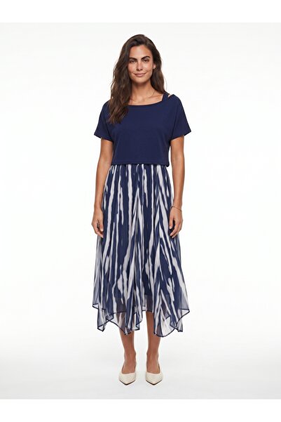 ONLOOX Navy Blue Lined Chiffon Strap Layered Inside Layered Crop T-Shirt Deta...