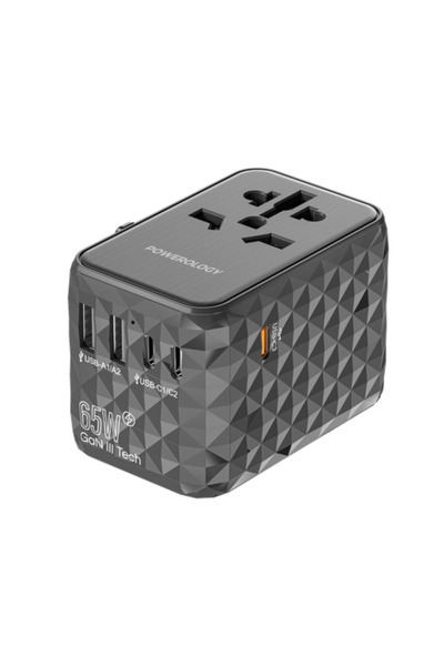 Powerology Universal Multi-Port GaN Travel Adapter 3x Type-C With 2x USB-A Po...