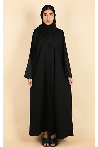 Stylish Fashion عباية من ستايلش فاشن نواعم لف باللون الاسود وبكم مشجر