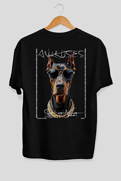 Ankhises تي شيرت Dog For Love 12 أسود كبير الحجم مطبوع عليه كلب، مصنوع من الق...
