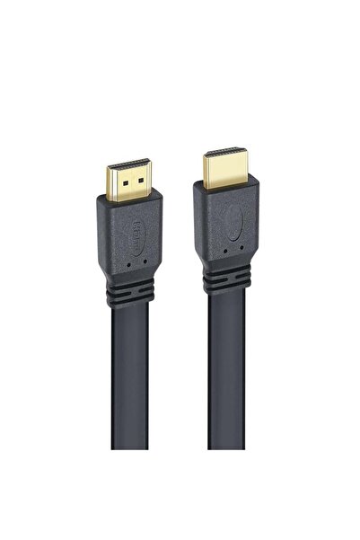 Powermaster HK-25508 كابل HDMI أسود مسطح بطول 1.5 متر مع طرف ذهبي مسطح 19 دبوس