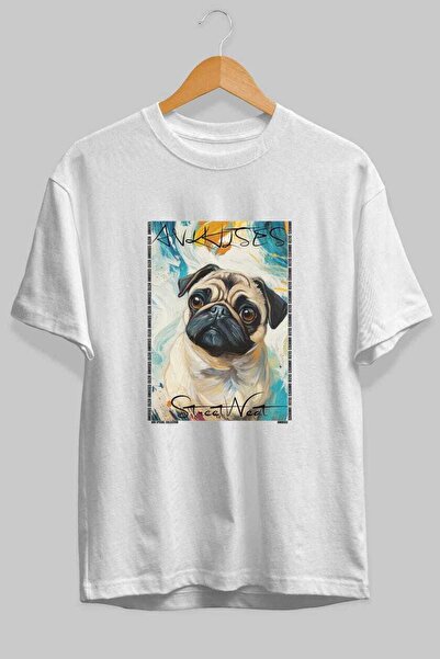Ankhises تي شيرت أبيض كبير الحجم مطبوع عليه Dog For Love 68، مصنوع من القطن ب...