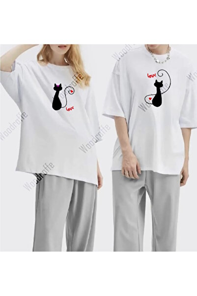 JENOLAN Tricou unisex casual oversize cu imprimeu combinat pentru cupluri de ...