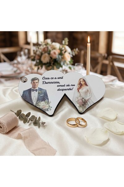 Bello Carino High quality decoration products Inimă de Lemn Personalizată cu Suport pentru Verighete - Împreună pentru totdeauna