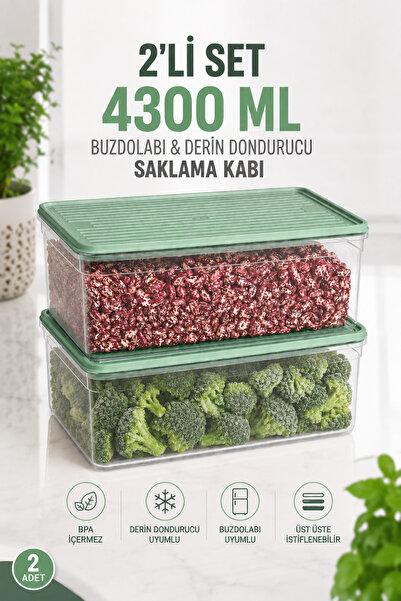 Funny Life Set of 2 4300 ml Refrigerator and Freezer Storage Containers, Food...