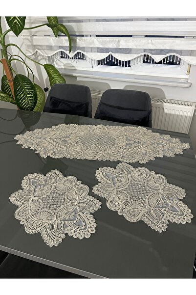 BRL ÇEYİZ HOME French Lace Tulle Guipure Stylish Luxury 3-Piece Runner Living...