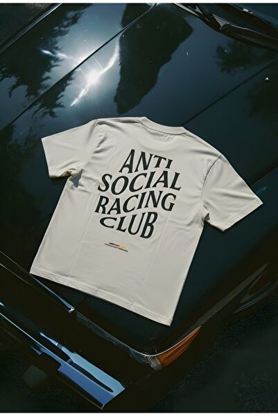 Violon Anti Social Racing Club bela unisex majica prevelikog kroja