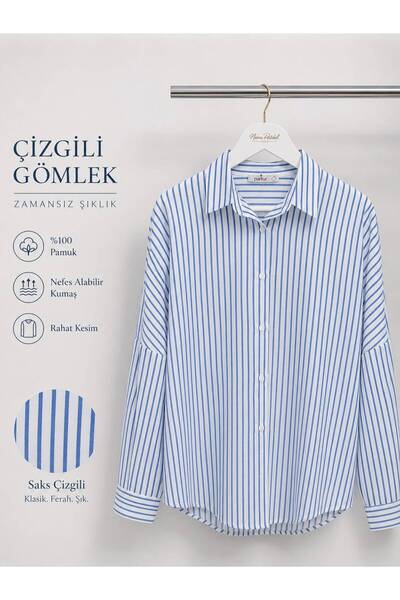 Parkur Vertical Striped Oversize Women's Shirt – Saks Blue