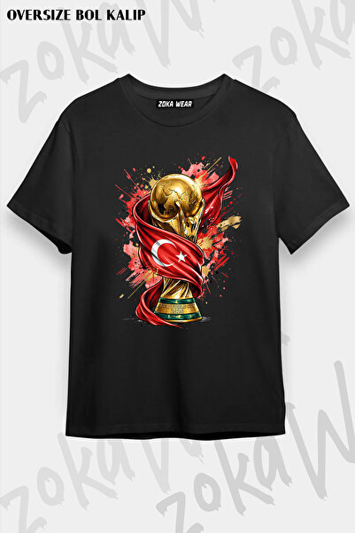 ZOKAWEAR تي شيرت مطبوع عليه كأس العالم للجنسين بتصميم فضفاض لكأس العالم في تر...