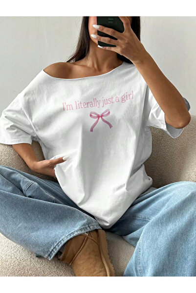 OVER HEAD Tricou pentru femei Literaly Girl, cu imprimeu, cu gât barcă și ume...