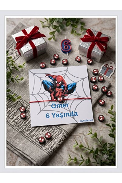 The Byzia Örümcek Konseptli Doğum günü Bileklikleri 9x9cm 12 Adet Kart ve Bil...