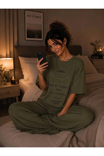 1way Comfortable and Stylish Home Pajamas, Striped T-Shirt and Wide-Leg Pants...