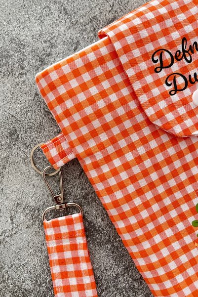 Outlet Çarşım Fabric Book Cover with Hand Strap Book Bag Gingham Book Lover Gift